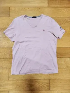 BURBERRY BLACK LABEL Tシャツ ピンク Vネック　ロゴ刺繍