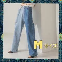 【ダメージジーンズ/M】デニム レディース アシンメトリー ストレート ワイド