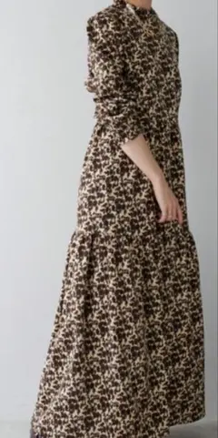 コーデュロイ花柄　レトロワンピース