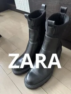 ZARA ソックスブーツ サイドゴア トラックソール 厚底 23.5〜24黒