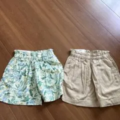 110cm ショートパンツ クリーム 緑の葉柄