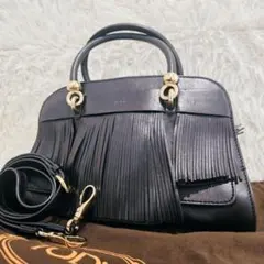 美品】 TOD'S トッズ フリンジ 2WAY ショルダーバッグ ブラック 黒
