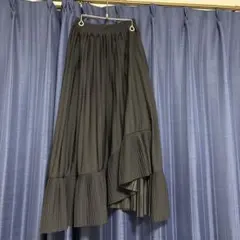 ブラック プリーツ ロングスカート アシンメトリー