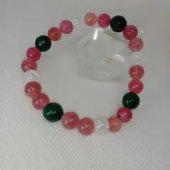 【限定】天然石ストロベリークオーツ×エメラルド翡翠×クラック水晶ブレスレット