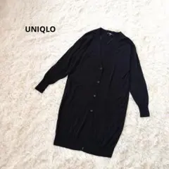 ユニクロ ロングカーディガン UVカット ドルマンスリーブ 黒 M ウール混