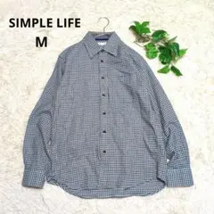 美品《SIMPLE LIFE》レナウン ウール混 チェック柄シャツ M ブルー系