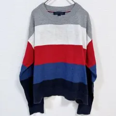美品 早い者勝ち 【M】TOMMY HILFIGER ストライプ ニット 赤