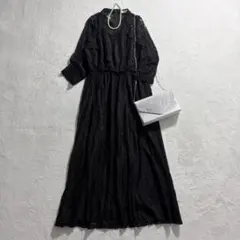 Lace Ladies/シースルー袖総レースロング丈ワンピース/ドレス/大きめ