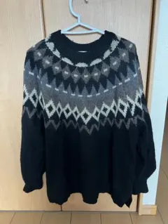 FREAK'S STORE フェアアイル柄 ニットセーター 黒 Lのサムネイル