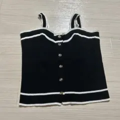 リブ編み黒白ストライプタンクトップ