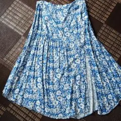 【お買い得】ZARA 花柄 ロングフレアスカート ブルー Lサイズ