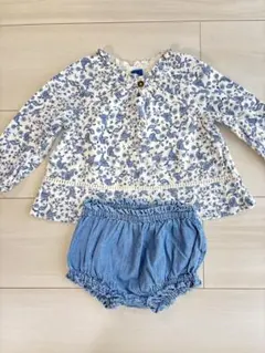 OLD NAVY 長袖セットアップ 花柄シャツとデニムショーツ 6-12M