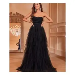 ブラックドレス 前撮り ウエディング チュール ドレス 結婚式 二次会