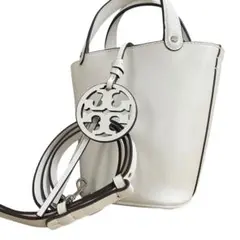 【美品】トリーバーチ 2way ミニバケットバッグ ホワイト レザー ミラー