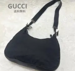 良品 GUCCI ワンショルダーバッグ ナイロン ブラック GG柄 ロゴ金具 GUCCI（グッチ） GUCCI GG柄 ワンショルダーバッグ ナイロン レザー 黒