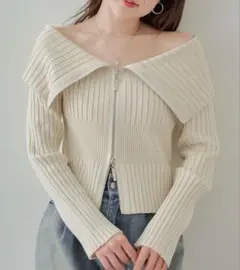chico Wジップオフショルダーリブカーディガン