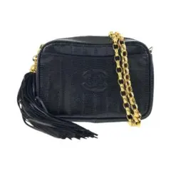 CHANEL ココマーク フリンジ ブラック ゴールド リザード ショルダー