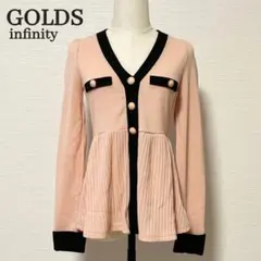新品タグ付 GOLDS infinity ペプラムカーディガン M ピンク×黒