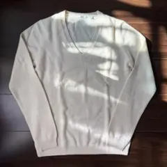 【中古】ユニクロ　UNIQLO　カシミヤ　Ｖネックセーター　ホワイト