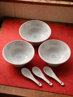 u*7様 新品⭐️ラーメンどんぶり５個セット！レンゲ付き『北京6.8 高台丼』拉 u*7様 新品⭐️ラーメンどんぶり5個セット！レンゲ付き『北京6.8 高台