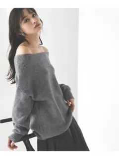 オフショルボクシーラメニット NATURAL BEAUTY BASIC グレー