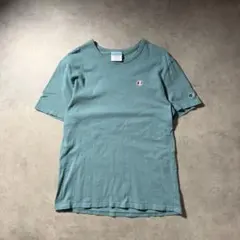 ヴィンテージ チャンピオン ワンポイントロゴ Tシャツ M ブルー系 刺繍ロゴ