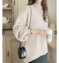 GRLバックスリット前後差ヘムリブニットトップス(試着のみ)アイボリー　薄ピンク