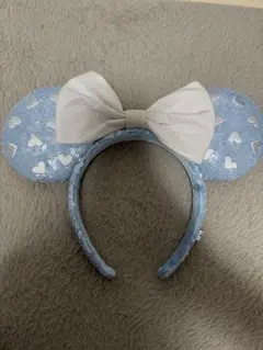 水色 ハート柄 リボン付き カチューシャ