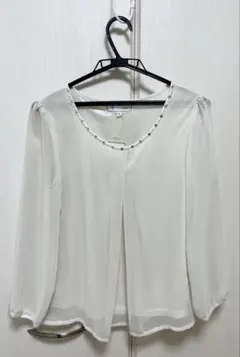 【新品】ROPE PICNIC ビジュー付き長袖ブラウス 38 ホワイト
