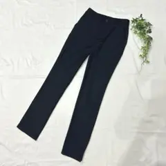 【通勤通学にも♪】ストレートパンツ　スラックス　ネイビー　オフィス　美脚　紺