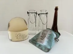 インテリアフラワーベース5点セット⭐️花器 ガラス瓶 リメ缶 花瓶 シャビーシック