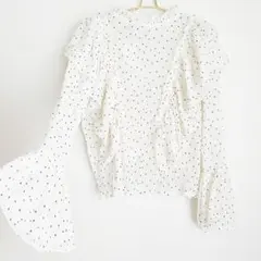 【新品】フリル ドットブラウス 水玉 フリル トップス ポプコーントップス