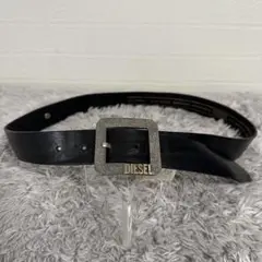 ディーゼル　レザーベルト　シルバーバックル　ヴィンテージ　ロゴ　DIESEL 黒