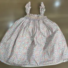 【未使用】albetta ピンク花柄　スモッキング刺繍　ノースリーブワンピース