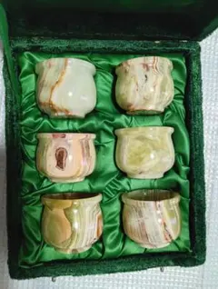 翡翠ぐい呑み　縞瑪瑙　おちょこ 6個セット