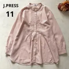 J.PRESS 洗える コットンアセVis ストライプバンドカラー ブラウス