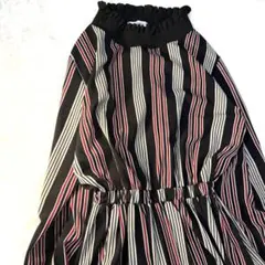 m*o様 古着マルチストライプ 長袖 ロングワンピースFサイズ