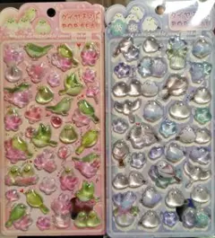 2点　ラメ入りぷっくりシール　シマエナガ　ウグイス