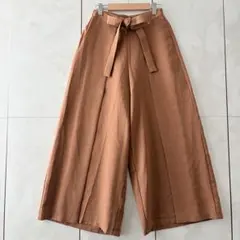 clear クリア リボンベルト付きタックワイドパンツ F 茶