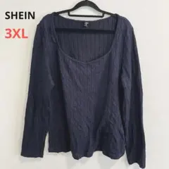 美品⭐️SHEIN【3XL】ネイビー リブ編み 長袖セーター 春 紺色 Uネック
