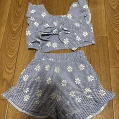 ベビー セットアップ ギンガムチェック 花柄 フリルのサムネイル