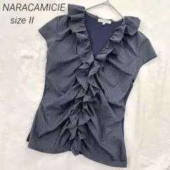 NARACAMICIE ナラカミーチェ　フリルストライプシャツ　ブラウス　半袖