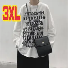 韓国 メンズ ロック プリント 長袖 Tシャツ ロンT ホワイト