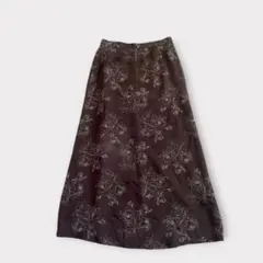 ローラ アシュレイ シルク100% マキシ丈 フレアスカート 薔薇 茶 M～Lのサムネイル