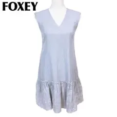 美品 FOXEY ネリネ リネン100 カットワーク 刺繍 ワンピース 38 白