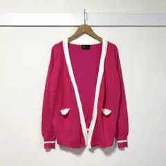 Face フェイス ニットカーディガン ピンク バイカラー M〜L パイピング