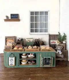557 ドールハウスハンドメイド カフェ風ミニチュアカウンターテーブルセット