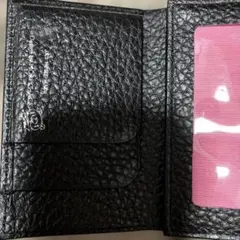 黒 レザー 二つ折り財布 ファスナー付き