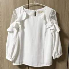 【超美品】An MILLE アンミール ホワイト フリル レース ブラウス M