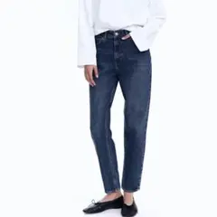 H&Mスリムフィットマムハイアンクルジーンズ　デニム ダークデニムブルー　32